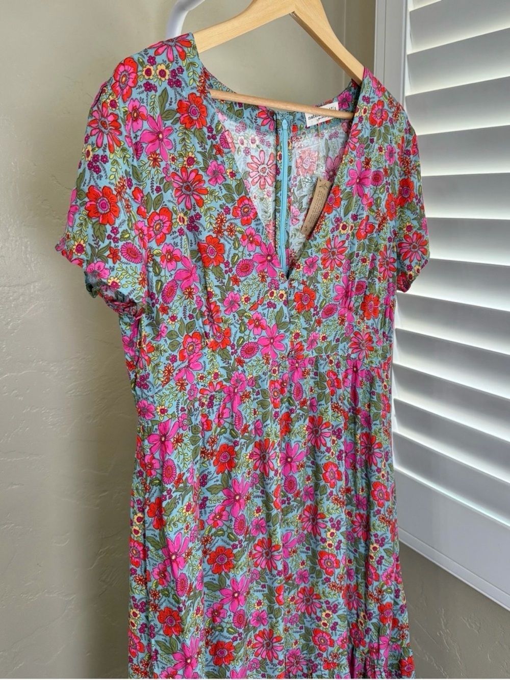 NATURAL LIFE Evangeline Floral Maxi Dress Large NWT Pink Aqua Blue - Picture 7 of 10